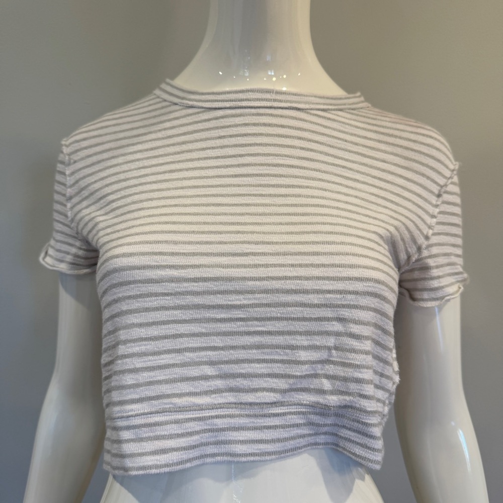 Free People We The Free Striped Sabrina Short Sleeve Cropped Top - Picture 2 of 9
